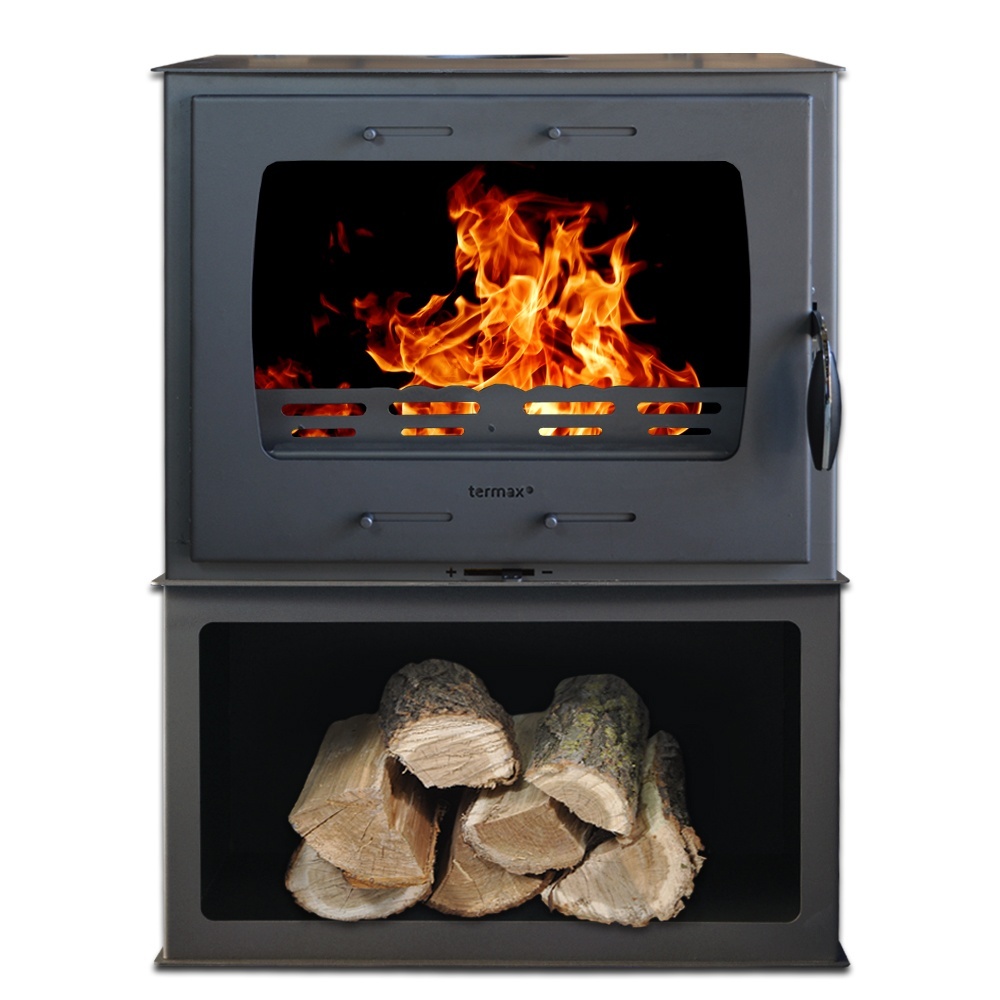 Soba pe lemn Termax Ilinca, 12.2 kW, randament 84.17%, 80 m², spatiu depozitare lemne, Negru