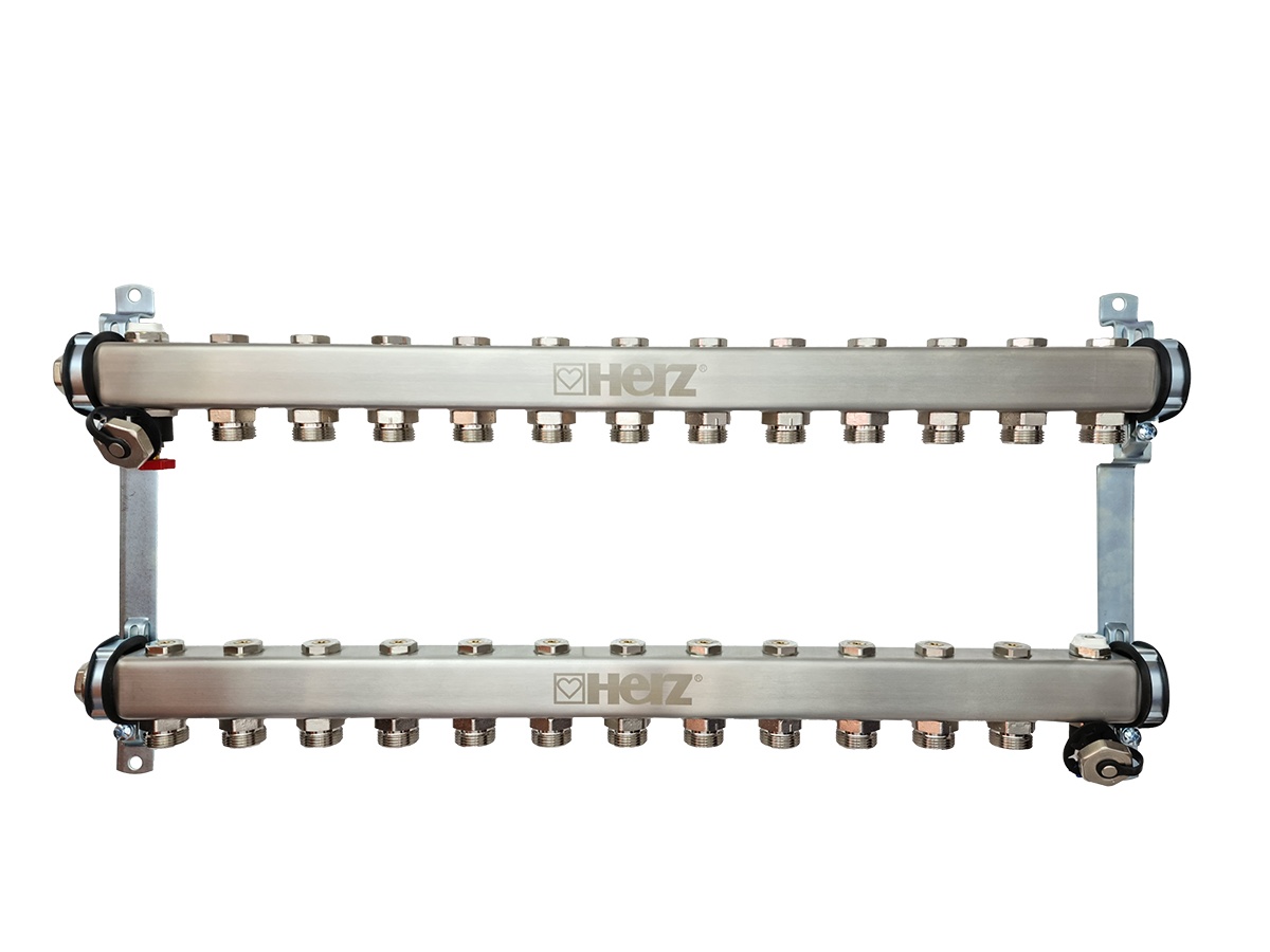 Distribuitor pentru corpuri de incalzire, 12 cai, HERZ, inox 1"