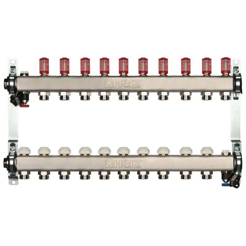 Distribuitor pentru incalzire pardoseala, 10 cai, HERZ, inox 1", cu iesire G 3/4