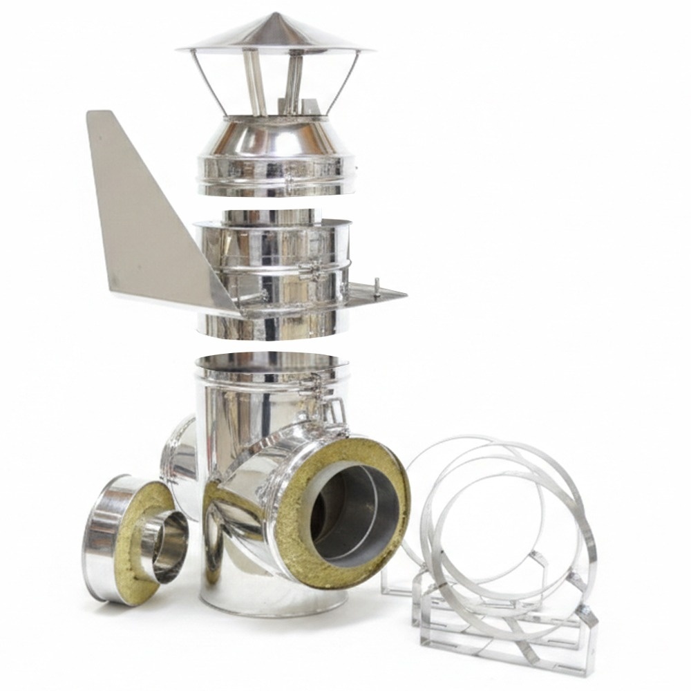 Kit exterior cos fum dublu perete izolat cu vata minerala bazaltica 40 mm, Ø120 mm