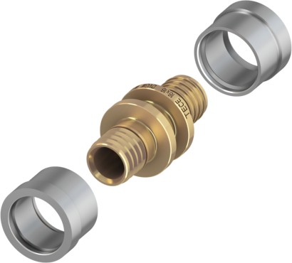 Niplu alama TECEfloor SLQ cu mansoane nichelate pentru tevi PE-Xc si PE-RT, 17x 17 mm, 77220017