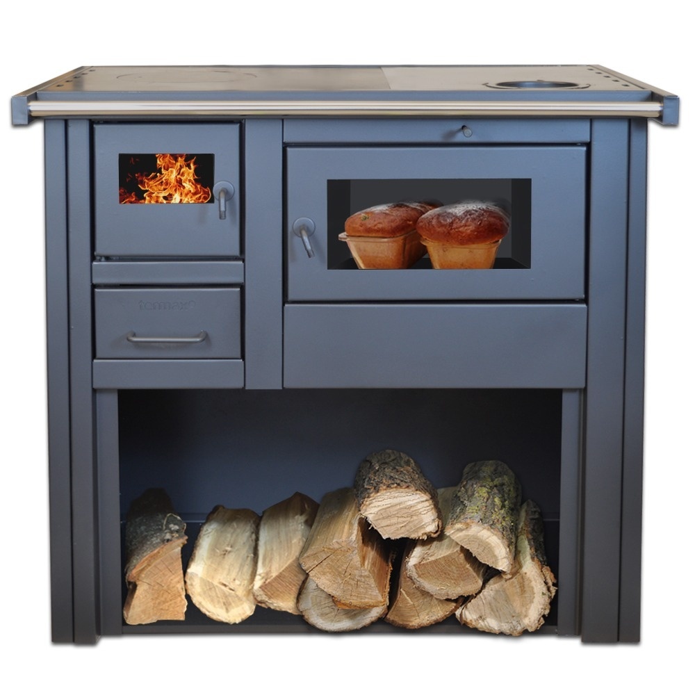 Soba pe lemn Termax Nobil, 7.12 kW, evacuare pe dreapta, cuptor integrat, randament 81.27%, 47 m², Rosu