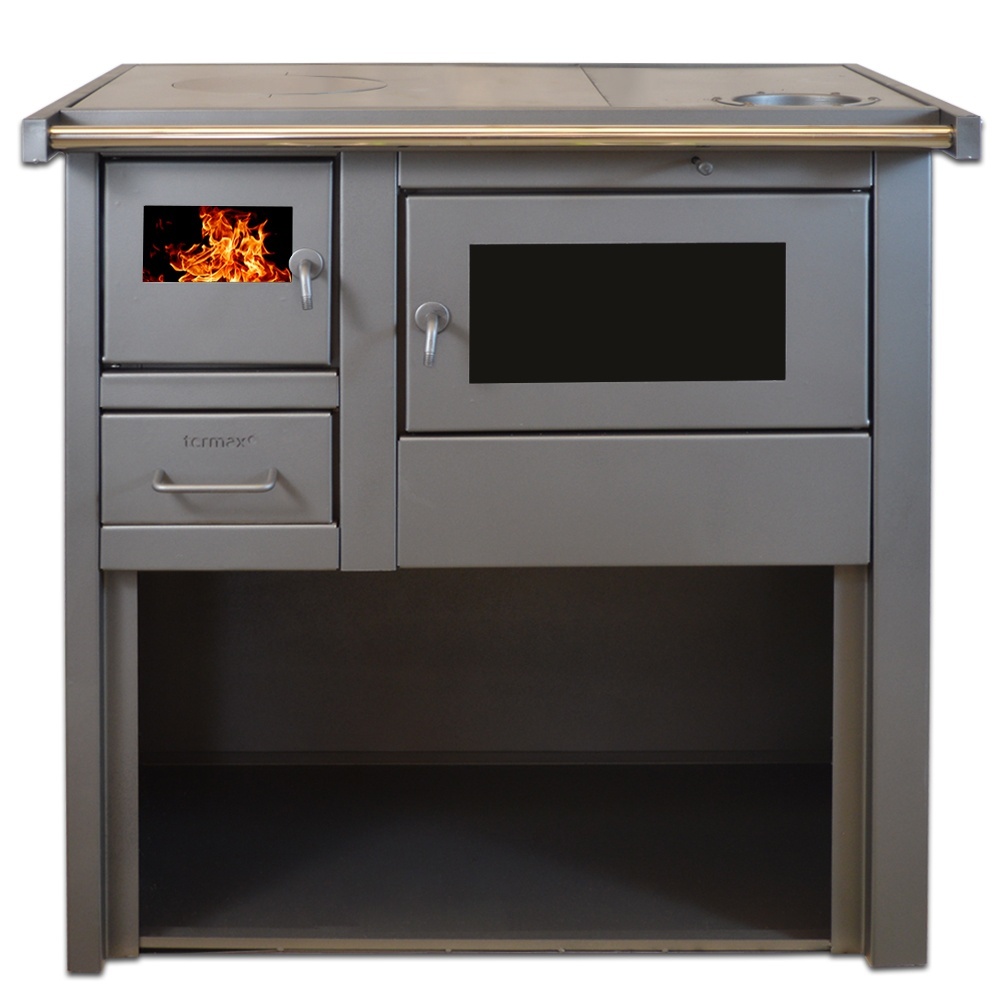 Termosoba pe lemn Termax Voinic, 12.05 kW, evacuare pe dreapta, cuptor integrat, randament 85.29%, 80 m², Antracit