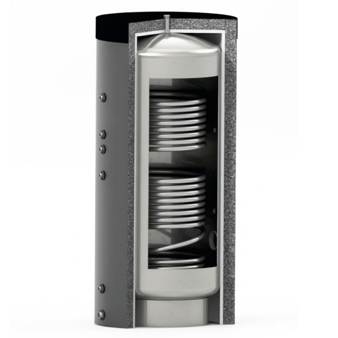 Boiler stativ din inox KOPH VTN1 cu 2 serpentine, 300 litri, 8 bar, clasa energetica C