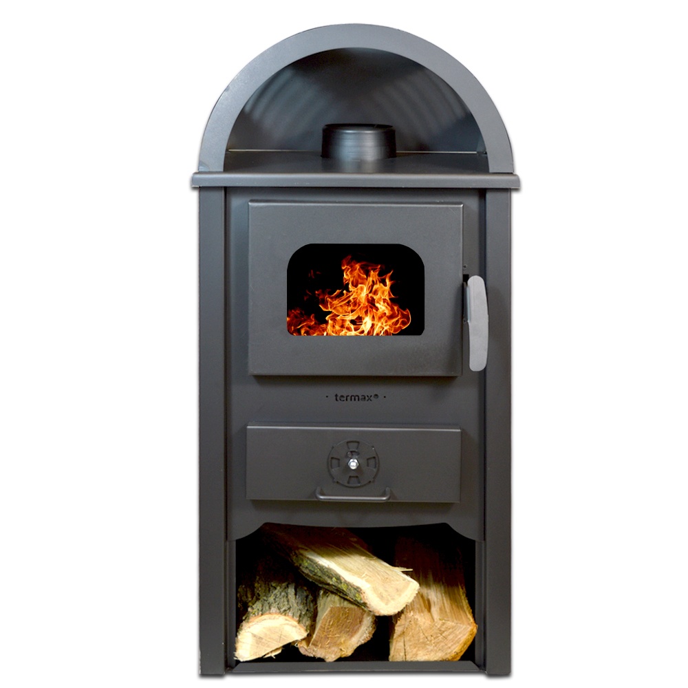 Soba pe lemn Termax Toader, 7.02 kW, randament 85.74%, 45 m², spatiu depozitare lemne, Antracit