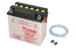Baterie Acid/Starting YUASA 12V 7,4Ah 70A R+ Maintenance 135x75x133mm Dry charged without acid required quantity of electrolyte 0,5l 12N7-3B fits: YAMAHA AT, DT, SR, XN, XS, YFM 50-500 1972-2008