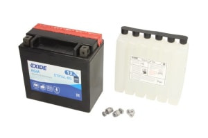 Baterie AGM/Dry charged with acid/Starting (limited sales to consumers) EXIDE 12V 12Ah 200A R+ Maintenance free electrolyte included 150x87x145mm Dry charged with acid YTX14L-BS fits: BUELL 1125 500-1