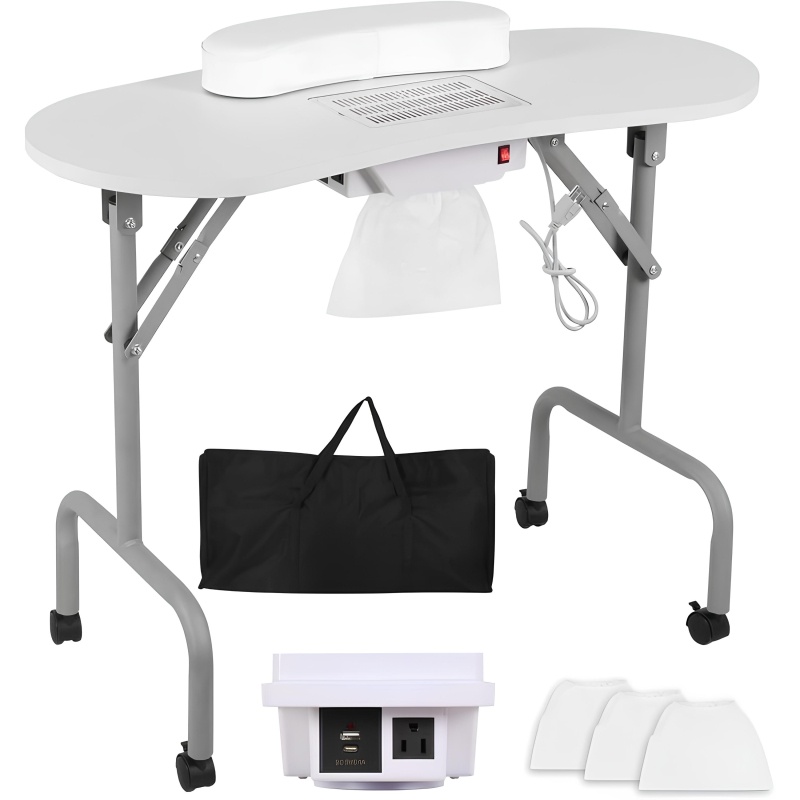 Masa Manichiura Pliabila cu Roti si Aspirator 90x45x68 cm + Cadou 2x Saci Rezerva Aspirator 9001