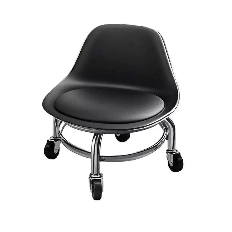 Scaun de Pedichiura cu Spatar pe Role - Pauco, Rotire 360 - Black