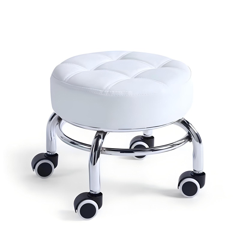 Scaun de Pedichiura pe Role - Pauco, Rotire 360, Dimensiuni 34x26,5x5,5 cm - Alb