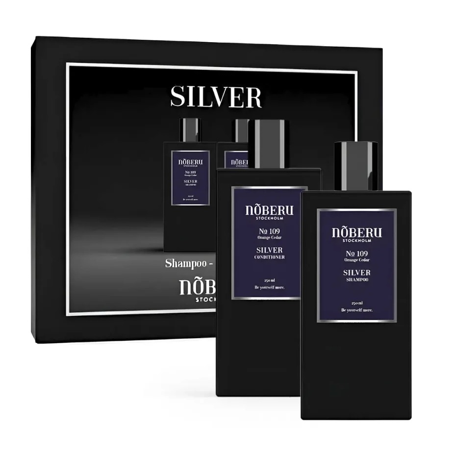 Set cadou sampon si balsam pentru par grizonat Noberu Silver Giftbox