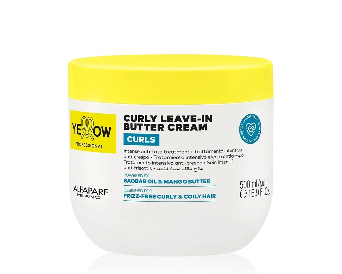 Tratament Leave‑In Anti‑Frizz pentru Păr Creț sau Ondulat cu Protecție Termică 500 ml, Yellow Curls Curly Butter Cream –