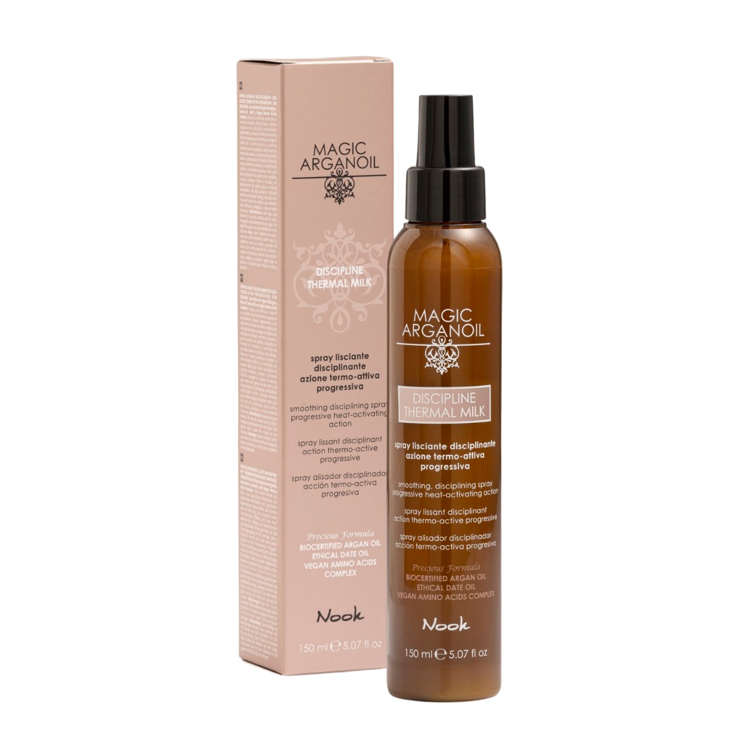 Lapte Disciplinant cu Protecție Termică Nook Magic Argan Oil Discipline – Protecție și Strălucire pentru Părul Tău, Cantitate: 150 ml