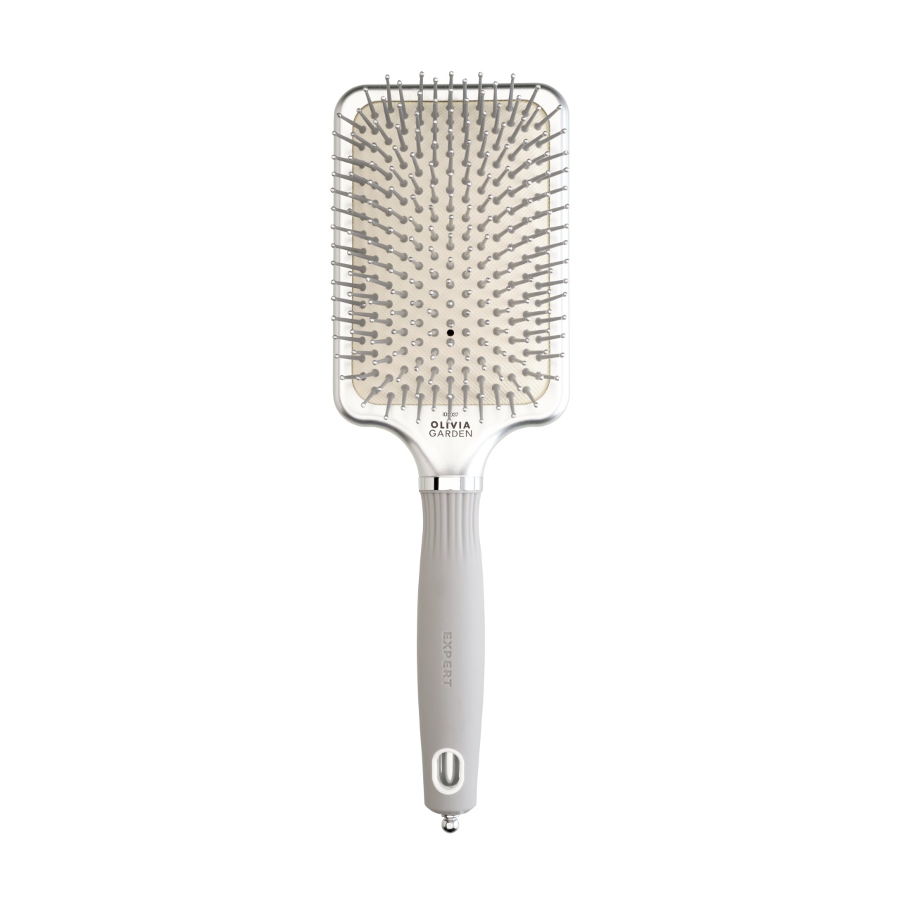 Perie profesională Olivia Garden Expert Care Rectangular Silver L, cu peri din nylon Nylgard
