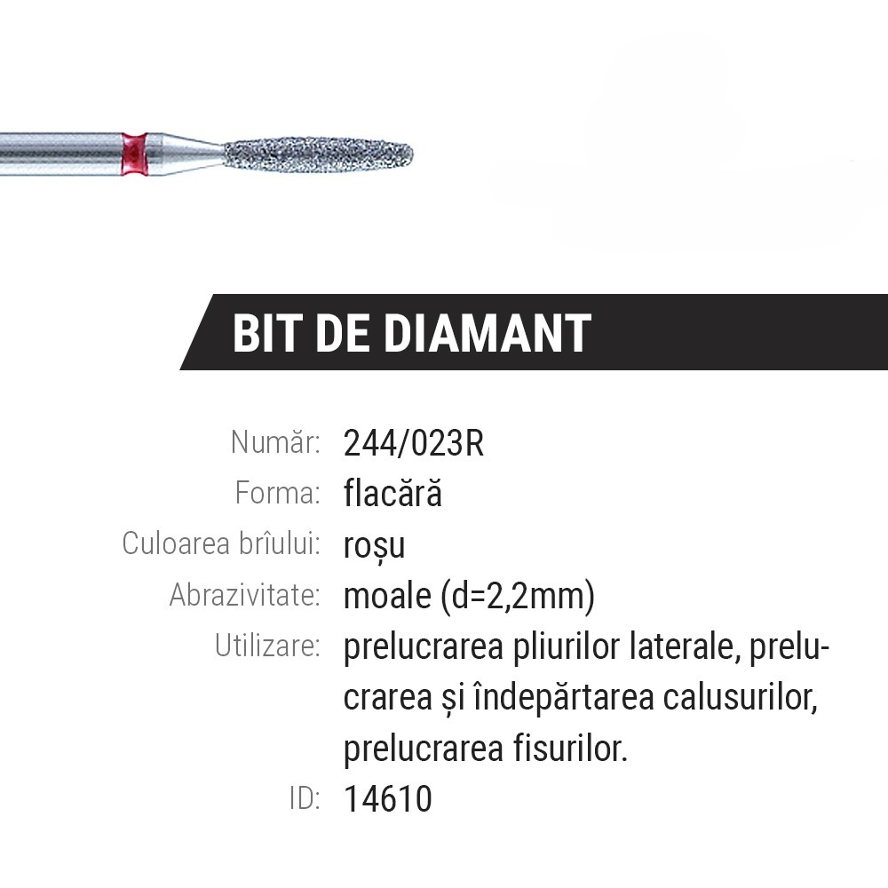Bit Diamantat Cuticula, Flacara, Rosu(Fin), Pauco - 244-023R
