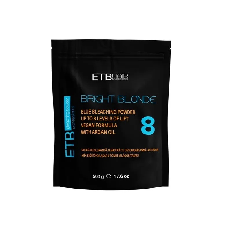 ETB Hair Bright Blonde Blue Plex 8 – Pudră Decolorantă Profesională Vegană cu Keratină, cu deschidere de până la 8 tonuri, 500 g