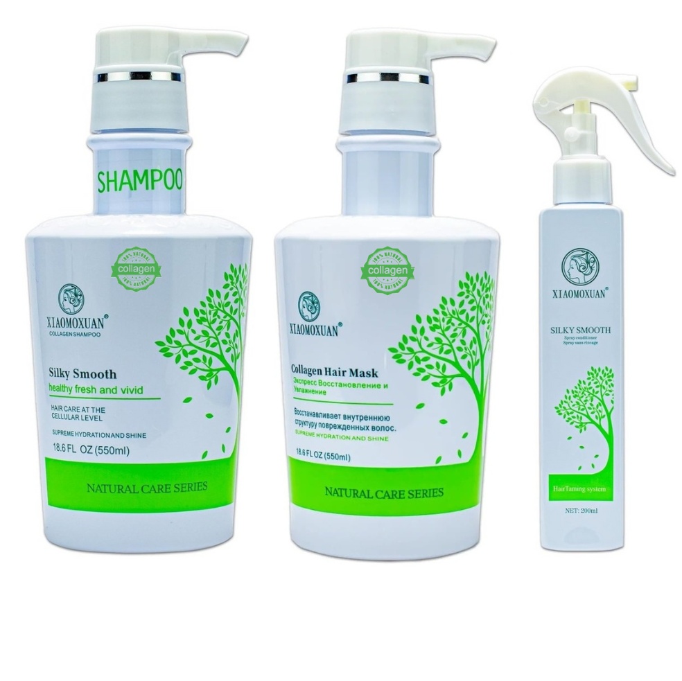 Set Cadou Xiaomoxuan T1S2M2 – Sampon + Masca Colagen + Spray Leave in Termoprotector pentru Regenerare si Stralucire