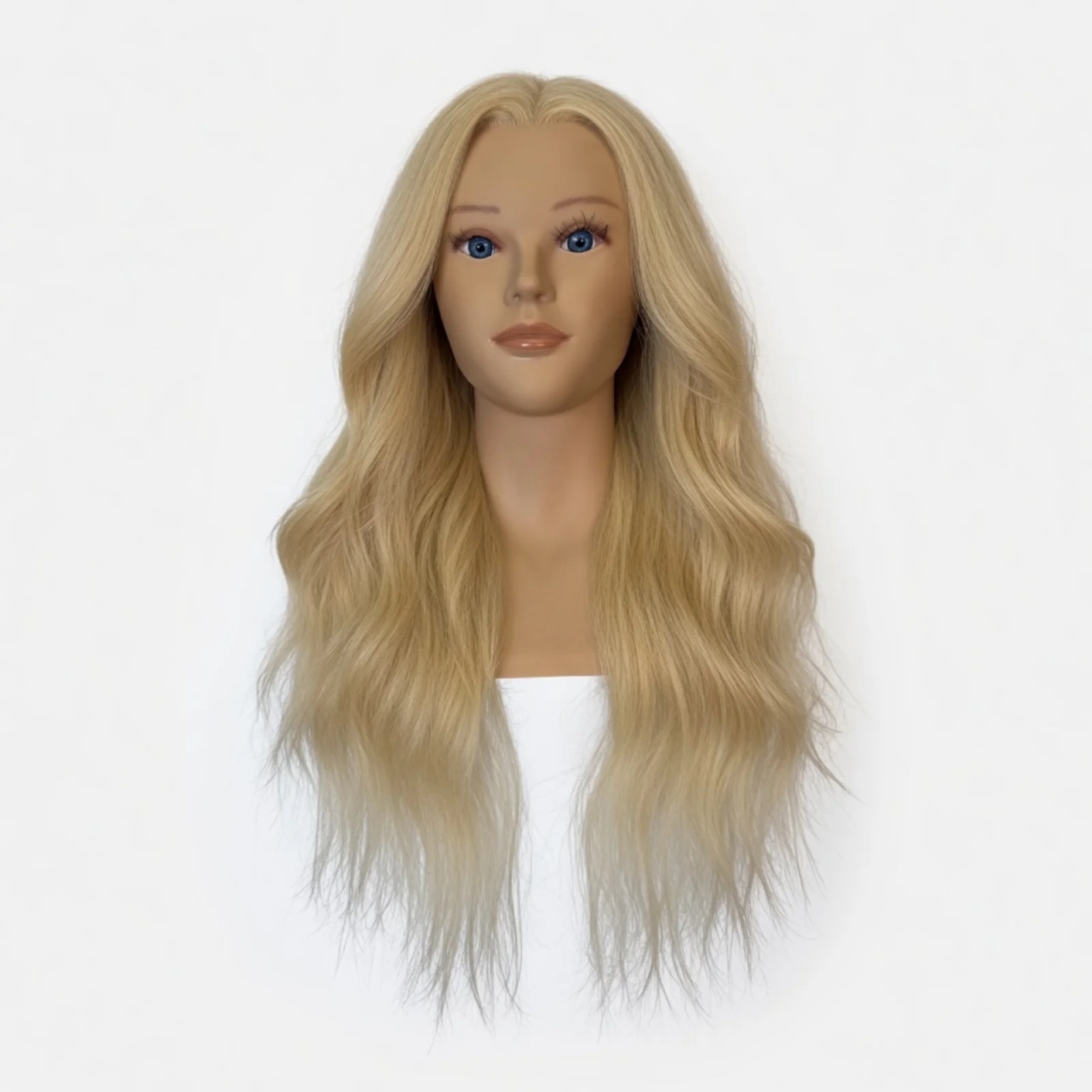 Cap de Manechin Profesional cu Păr Natural 100% TBE, 60 cm – pentru Coafat, Tuns, Vopsit și Decolorat