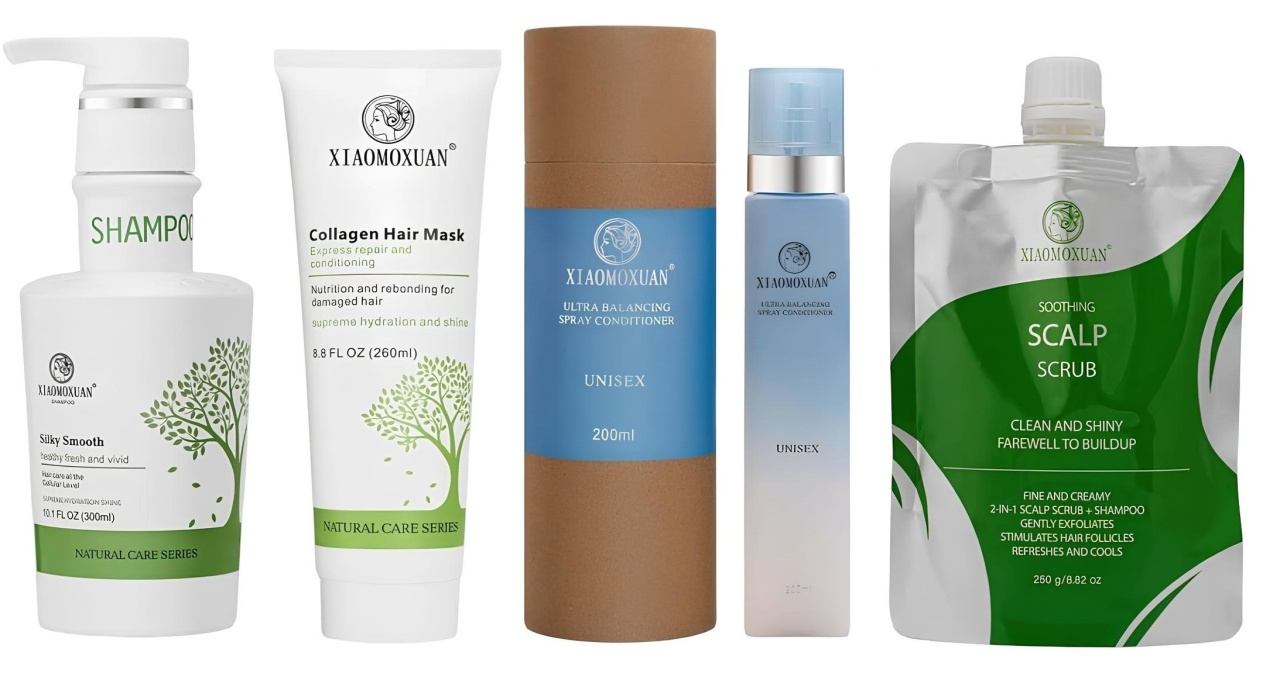 Set Cadou Xiaomoxuan S1M260T2SCRUB - Sampon Arbore de Ceai 300ml + Masca Colagen 260ml + Spray Ultra Balancing + Scrub Curatare Scalp