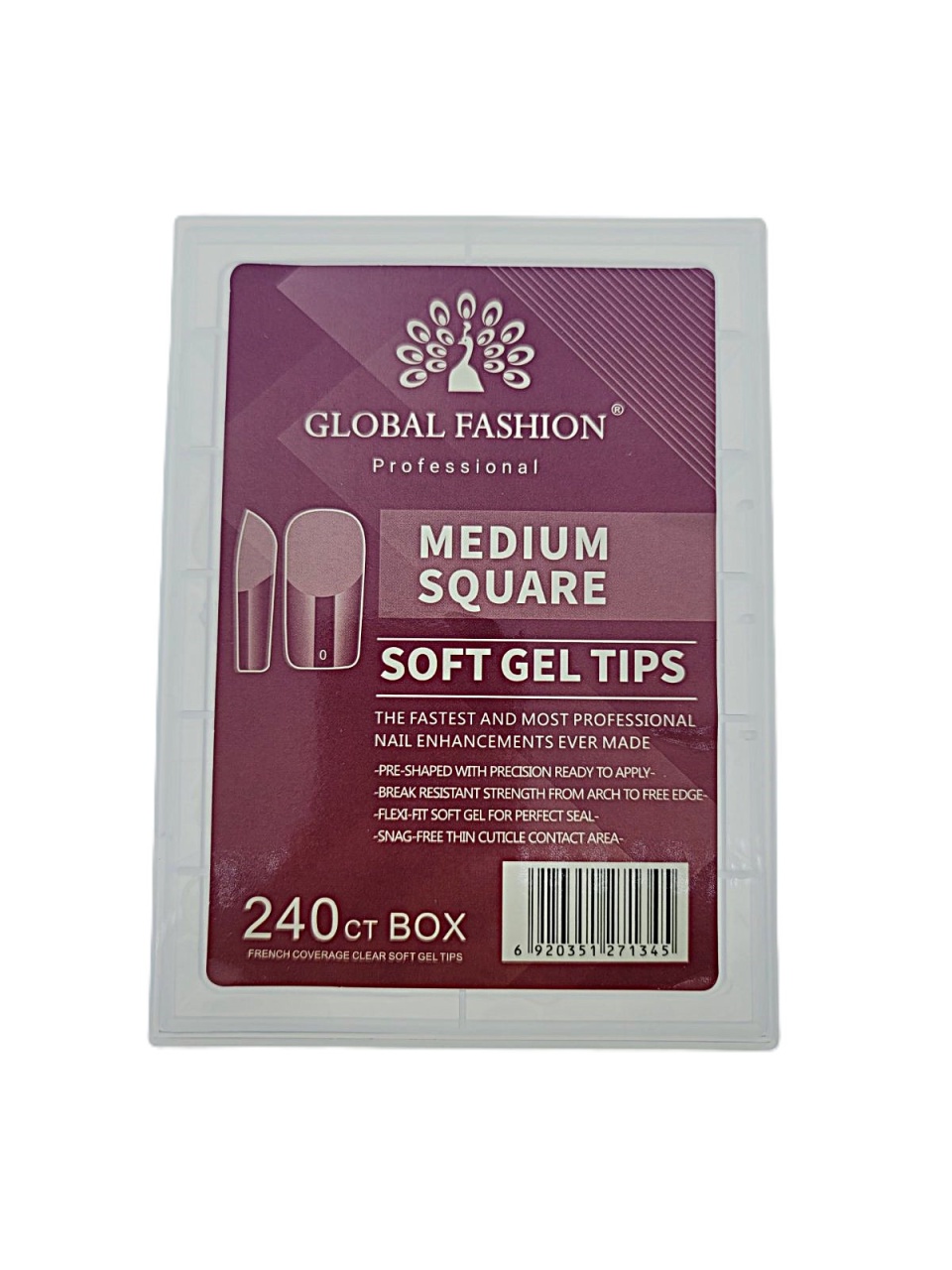 Set tipsuri din gel, 240 bucati, 12 marimi, forma patrat mediu