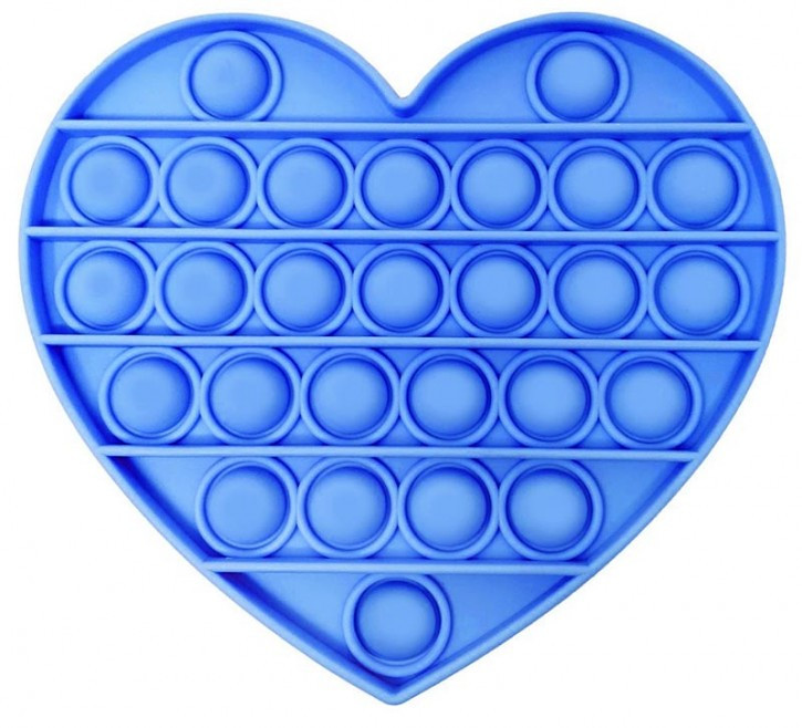 Jucarie Pop It, antistres, forma inima, albastra, diametru 13 cm
