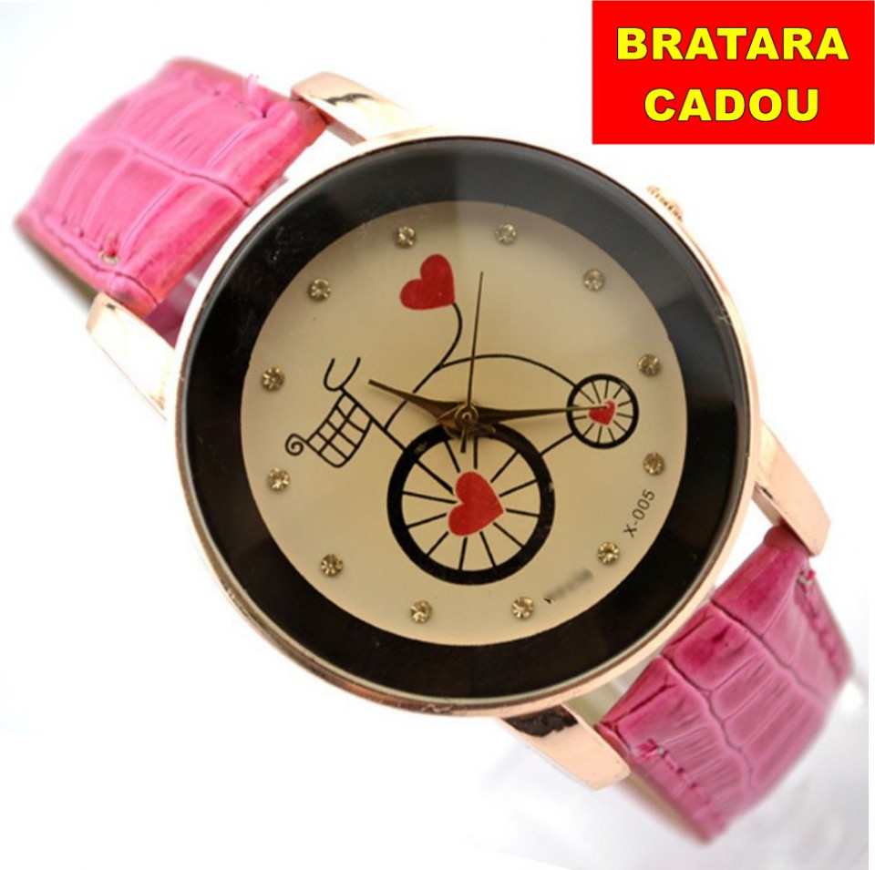 Ceas dama Bicycle & Heart - rose - red