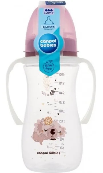 Biberon anticolici gat larg Sleepy Koala roz, 35/238, 300ml, Canpol