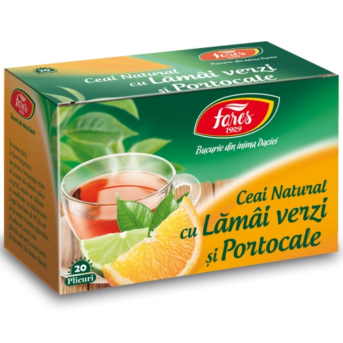 Ceai cu Lamai verzi si Portocale, 20 plicuri, Fares