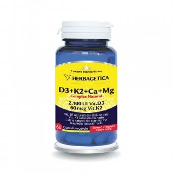 Complex natural D3+K2+Ca+Mg, 60 capsule, Herbagetica - imagine 2
