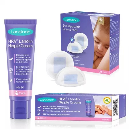 Pachet promo crema Lanolin HPA, 40ml + tampoane pentru sani, 24 bucati, Lansinoh