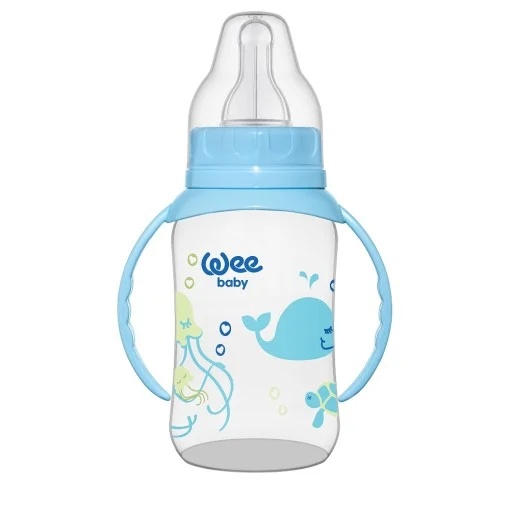 Biberon cu manere, 150ml + tetina din silicon rotunda 0-6l, 744, Wee Baby