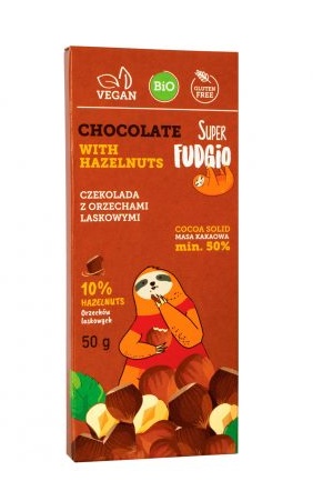Ciocolata bio cu alune padure, 50g, Super Fudgio
