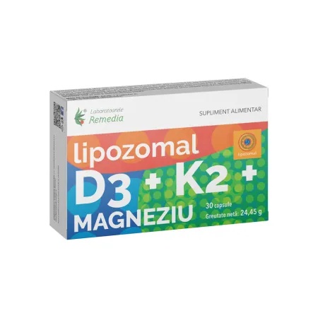 Lipozomal D3 + K2 + Magneziu, 30cps, Remedia