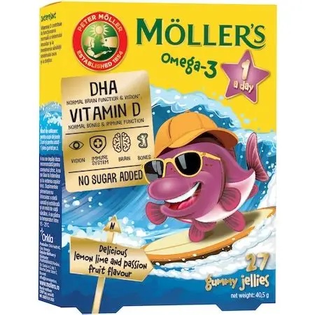 Pestisori gumati cu Omega-3 si aroma fructul pasiunii, 27 jeleuri, Moller's - imagine 2