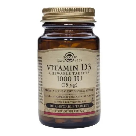 Vitamina D3 1000UI, 100 tablete masticabile, Solgar