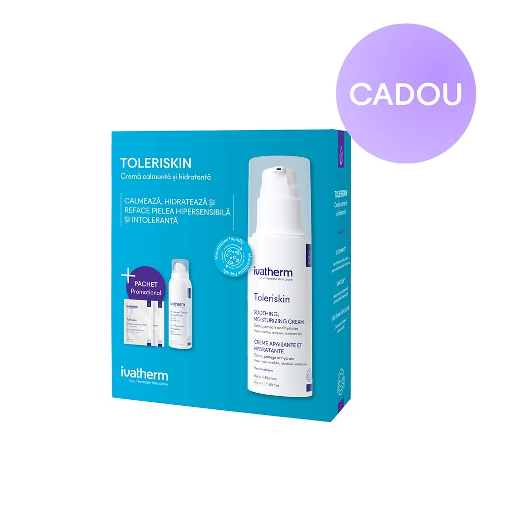 Pachet Crema calmanta si hidratanta Toleriskin, 50ml + Apa Termala Herculane, 100ml + mostre, Ivatherm
