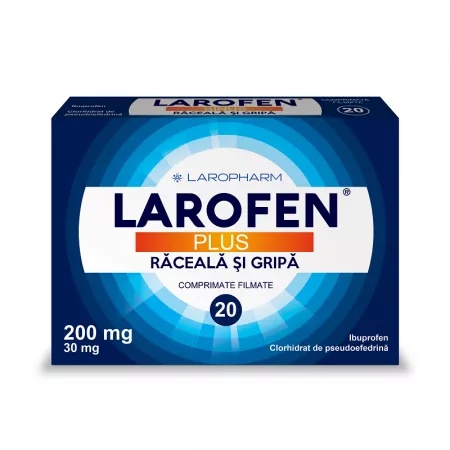 Larofen Plus raceala si gripa, 200mg/30mg, 20 comprimate filmate, Laropharm