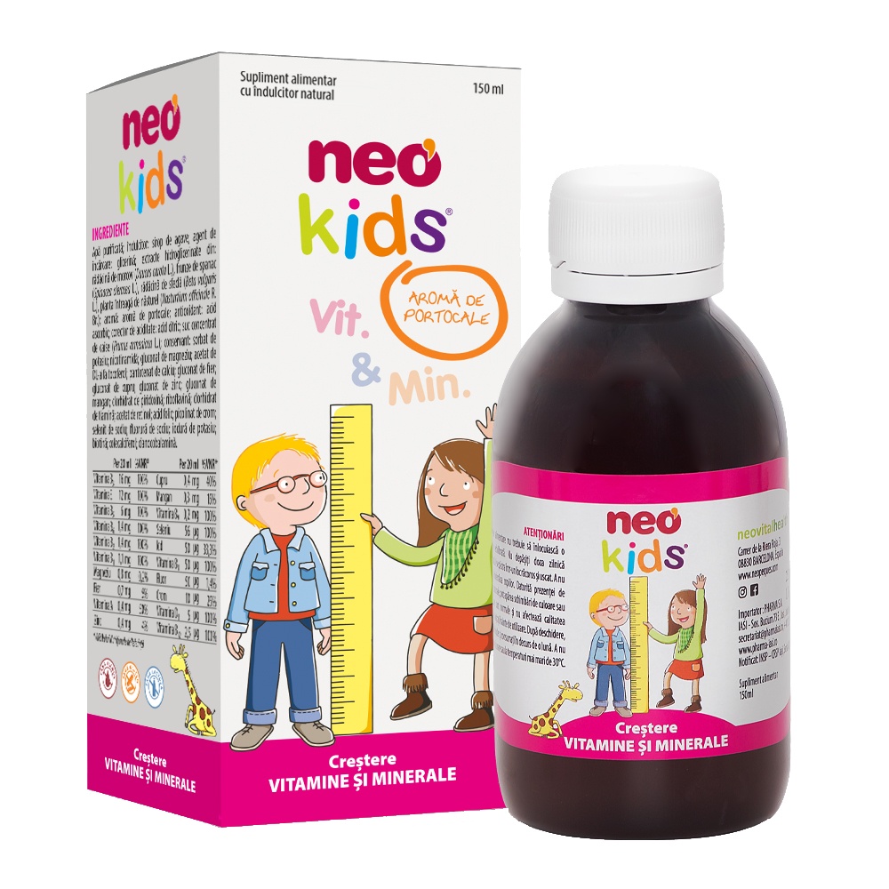 Sirop Crestere Vitamine si minerale cu aroma de portocale, 150 ml, Neo Kids