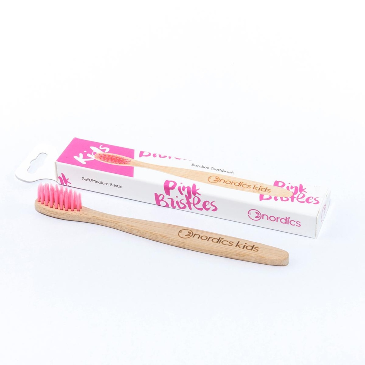 Periuta de dinti pentru copii din bambus, roz, Nordics