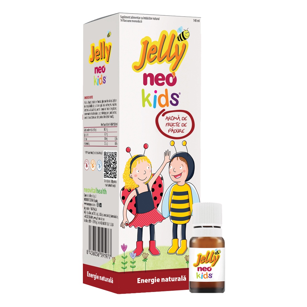 Sirop Jelly Neo Kids pentru crestere cu laptisor de matca si spirulina, 10 ml x 14 flacoane, Neo Kids