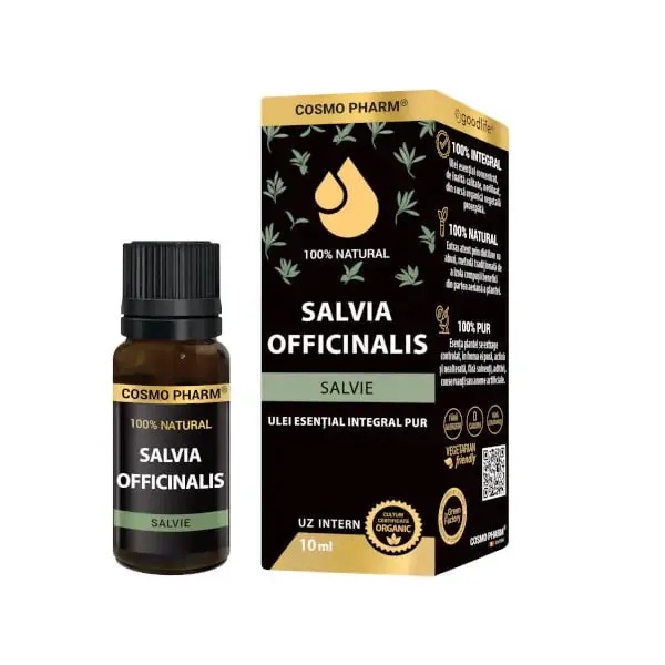 Ulei esential integral de salvie Salvia officinalis, 10ml, Cosmopharm