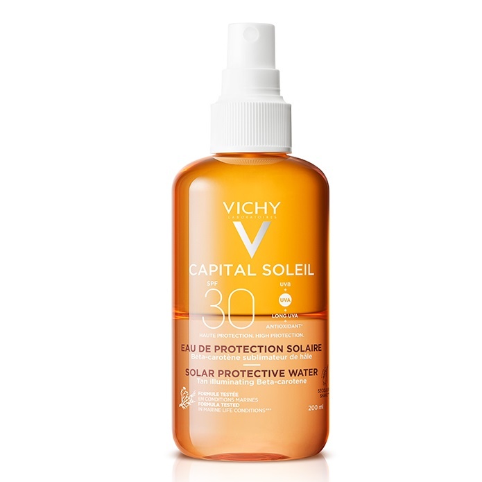 Apa de protectie solara pentru un bronz sporit Capital Soleil SPF30, 200ml, Vichy