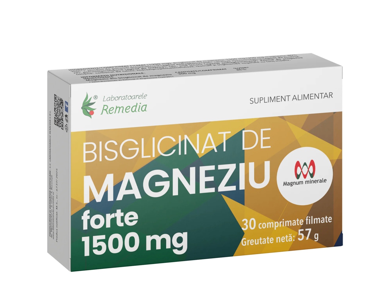 Magneziu Bisglicinat Forte 1500mg, 30 comprimate filmate, Remedia