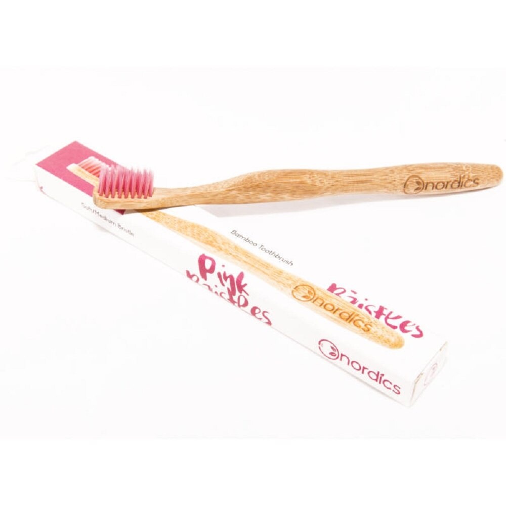 Periuta de dinti pentru adulti din bambus, roz, Nordics