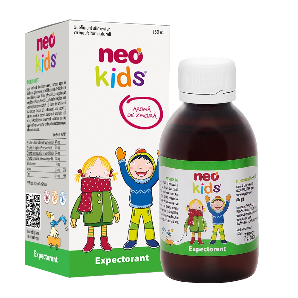 Sirop Expectorant cu aroma de zmeura, 150 ml, Neo Kids