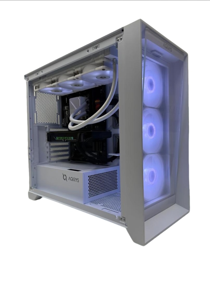 Biteks PC Gaming White Edition — AMD Ryzen 7 3700X, RTX 2070 8GB, 16GB DDR4 3200MHz, 512GB NVMe, AIO 360mm, Aqirys XO1 Alb, Garantie 12 Luni