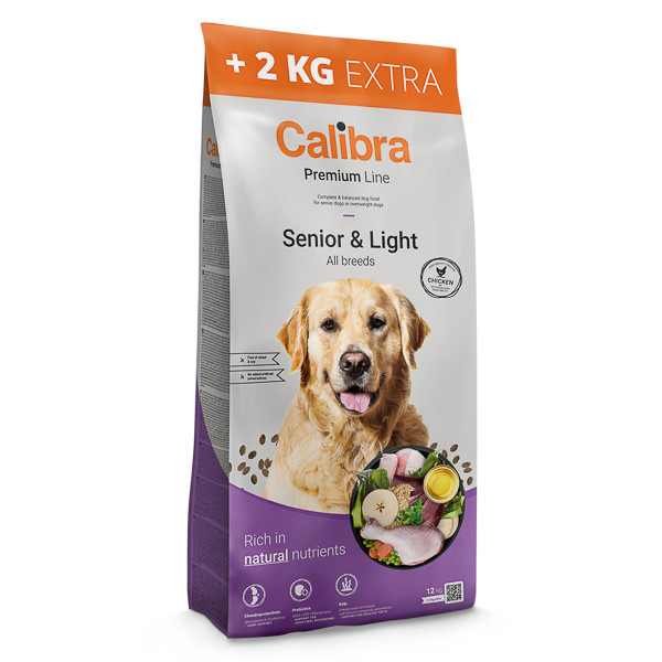 Calibra Premium Line Senior & Light, Pui, hrană uscată câini senior, 12+2kg