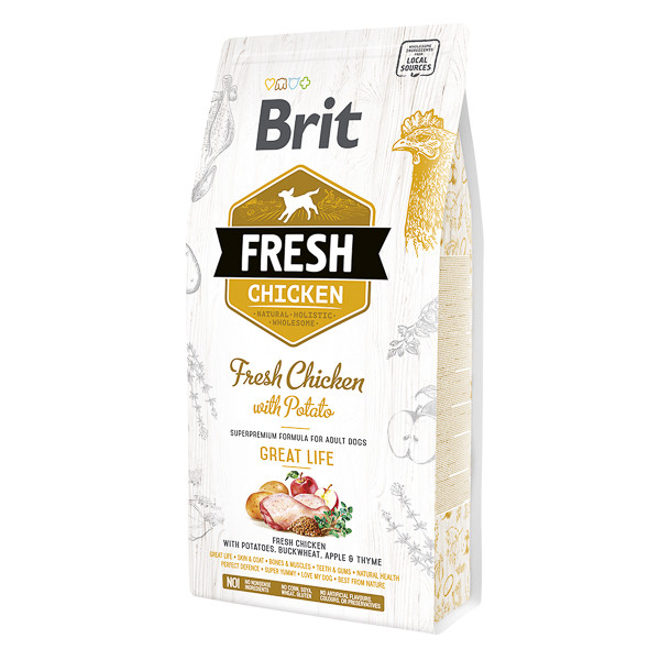 Brit Fresh Great Life Adult S-XL, Pui cu Cartof, hrană uscată conținut redus cereale câini, 2.5kg