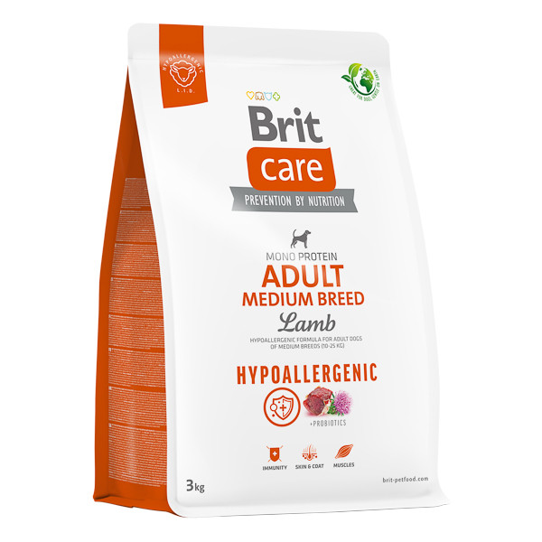 Brit Care Hypoallergenic Adult Medium Breed, M, Miel, hrană uscată monoproteică câini, sistem imunitar & alergii, 3kg