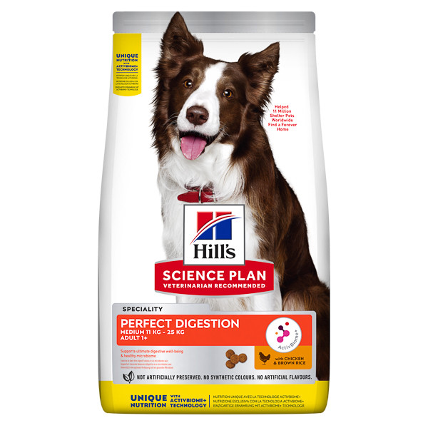 Hill\'s SP Perfect Digestion Medium Adult, Pui cu Orez Brun, hrană uscată câini, sensibilități digestive, 14kg